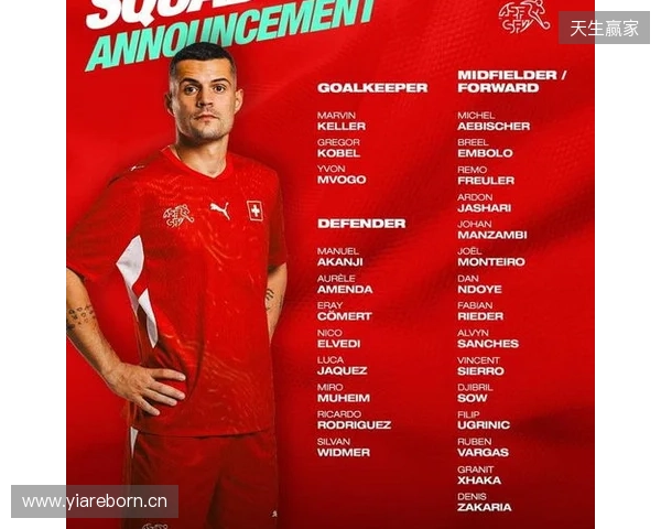 瑞士本期大名单:扎卡领衔,阿坎吉、科贝尔、巴尔加斯、恩多耶在列